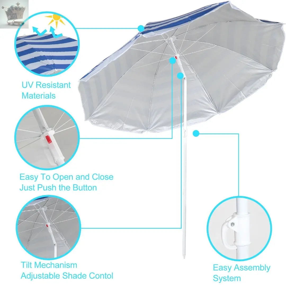 Large Garden Beach Patio Tilt Umbrella Parasol Sun Shade UPF UV Protection Tilting Royalcart