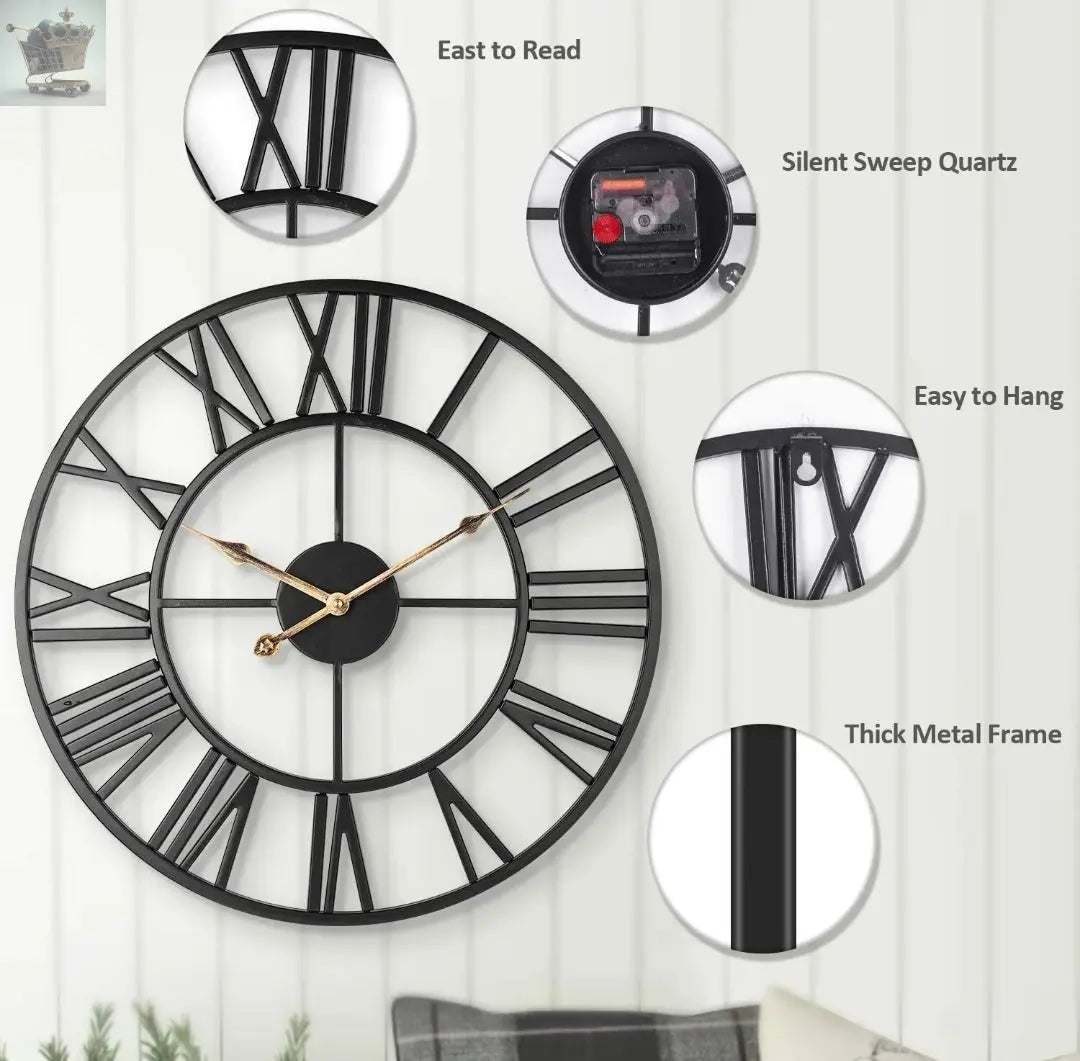 Large Outdoor Garden Wall Clock Big Roman Numerals Giant Open Face Metal 40CM Royalcart