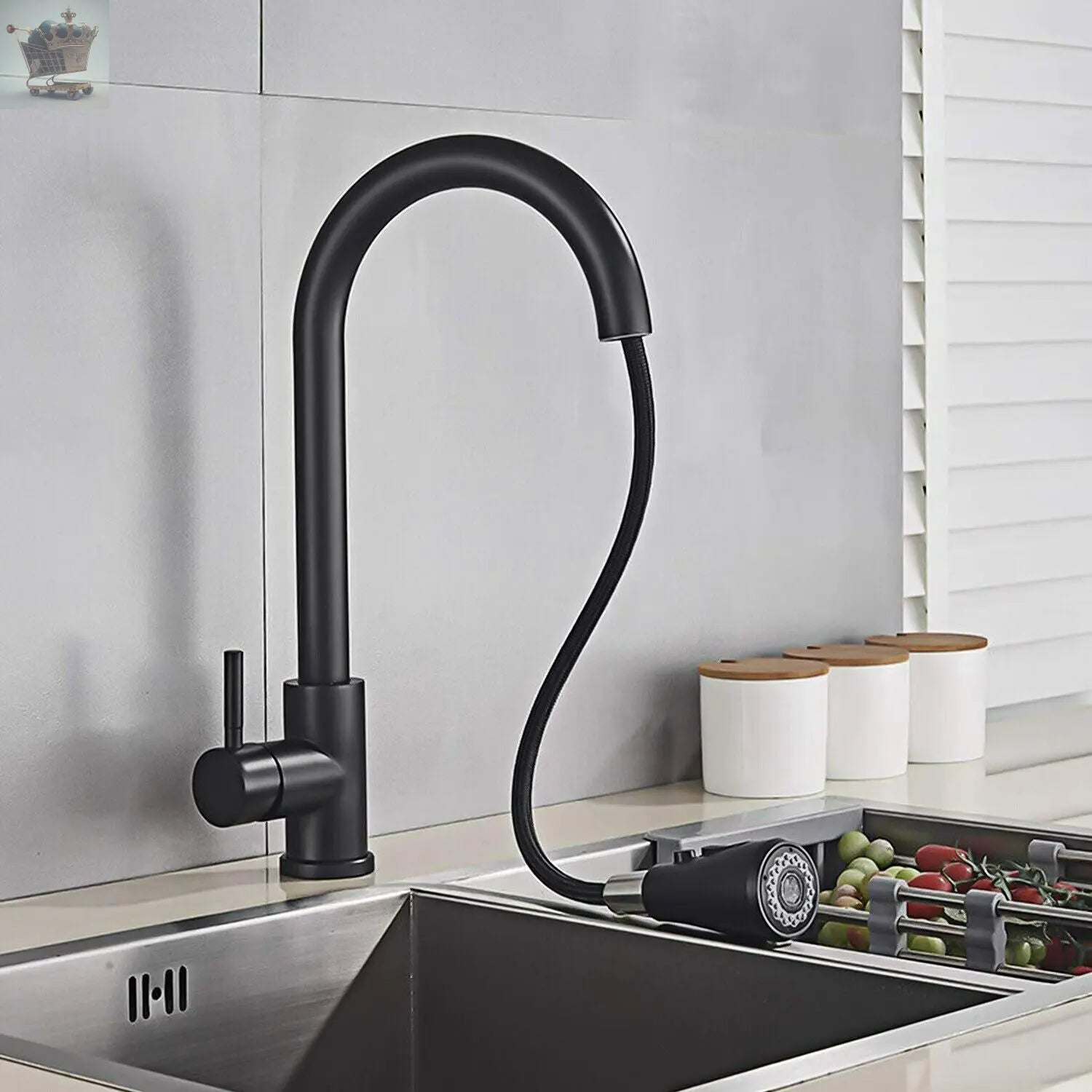 Matt Black Monobloc Kitchen Sink Mixer Tap with Pull Out Hose Spray Single Lever Gearcourt