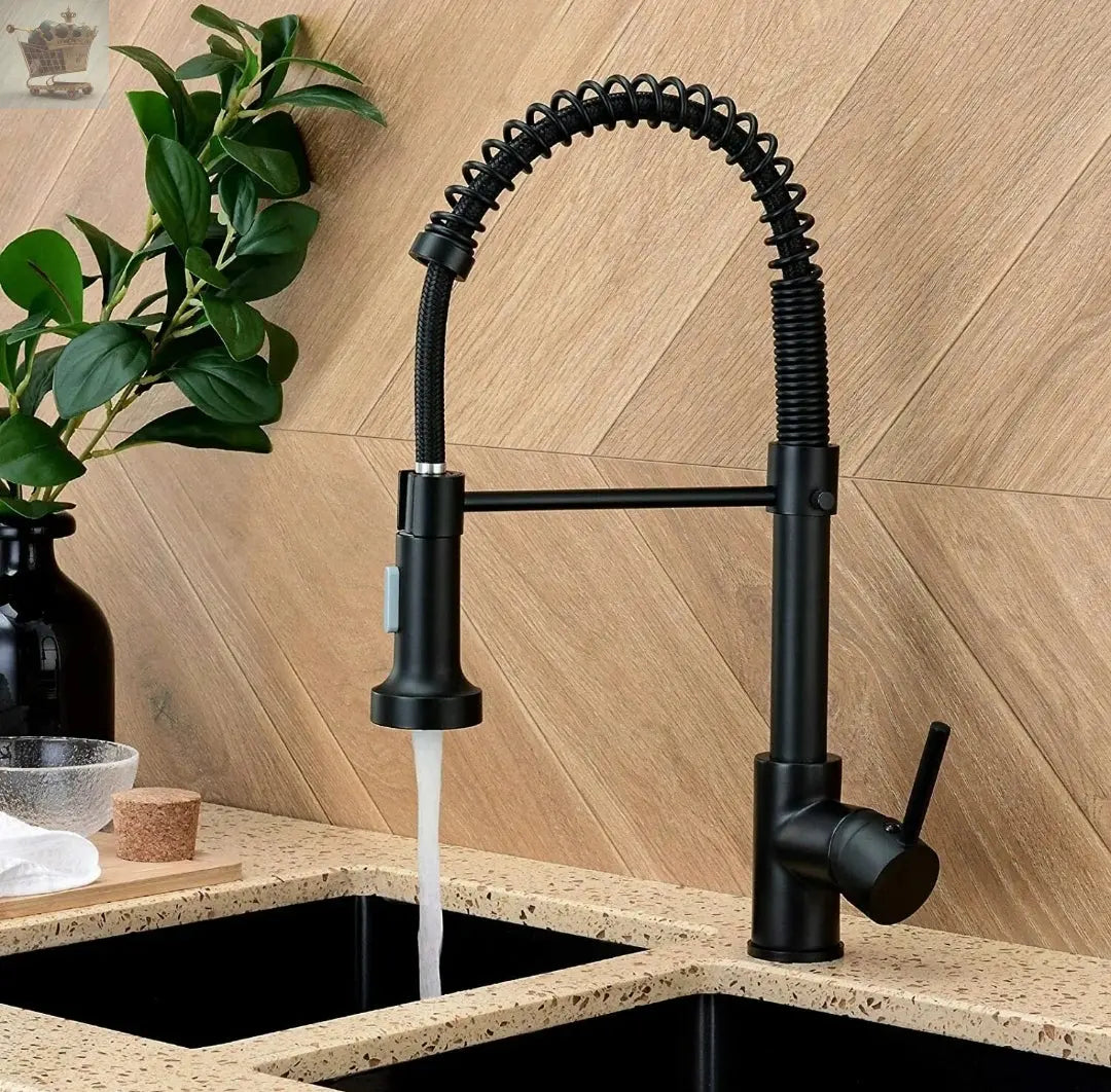 Matt Black Monobloc Kitchen Sink Mixer Tap with Pull Out Hose Spray Single Lever Royalcart