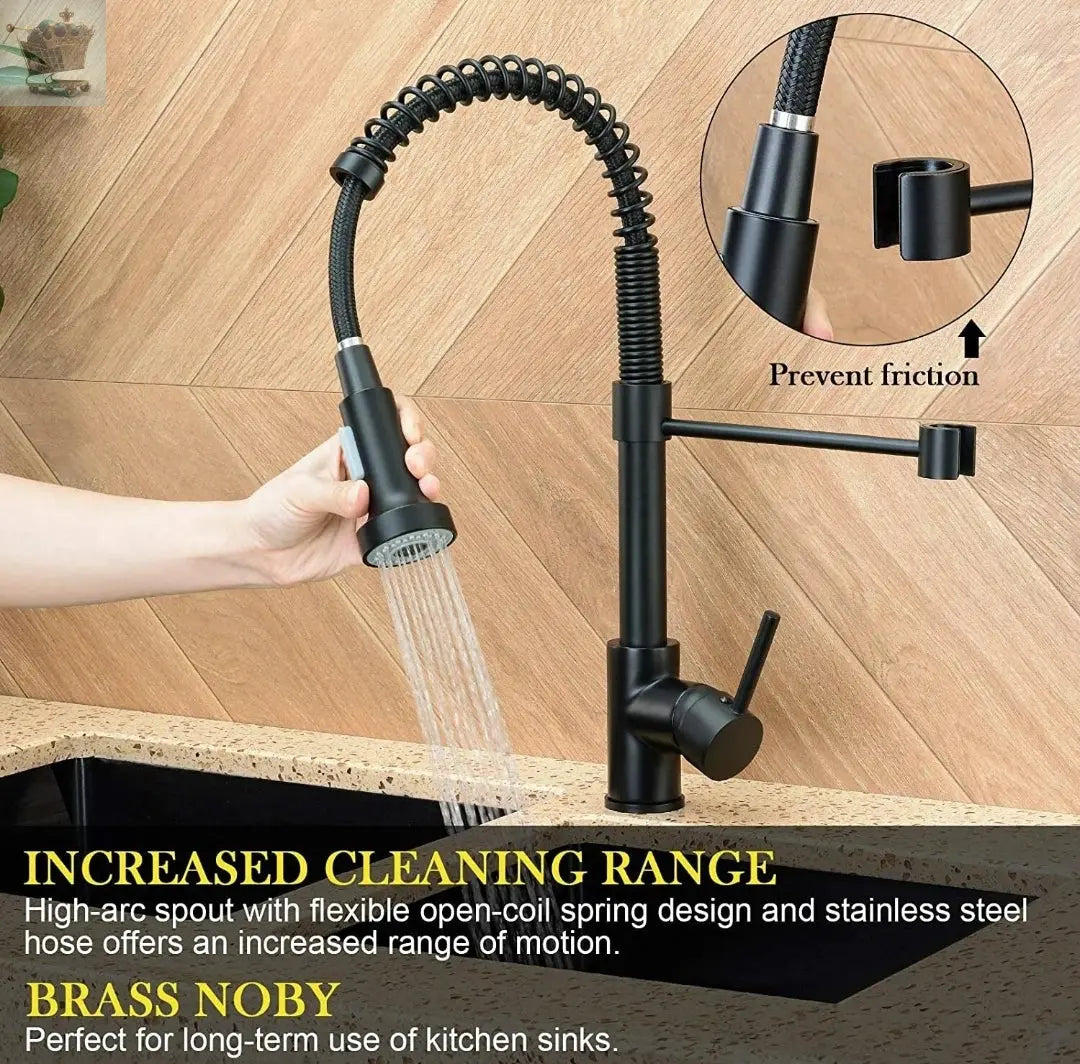 Matt Black Monobloc Kitchen Sink Mixer Tap with Pull Out Hose Spray Single Lever Royalcart