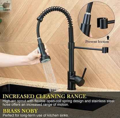 Matt Black Monobloc Kitchen Sink Mixer Tap with Pull Out Hose Spray Single Lever Royalcart