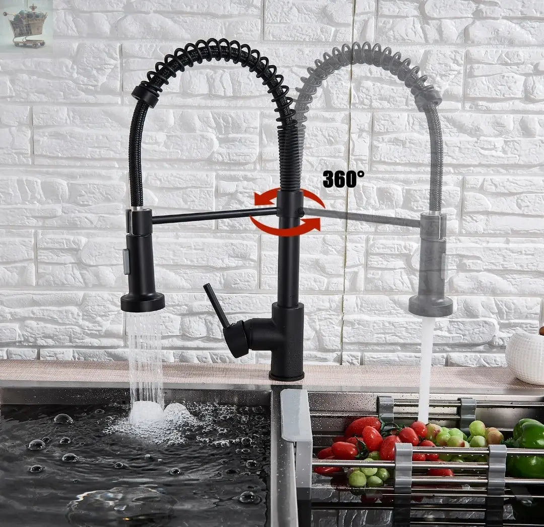 Matt Black Monobloc Kitchen Sink Mixer Tap with Pull Out Hose Spray Single Lever Royalcart