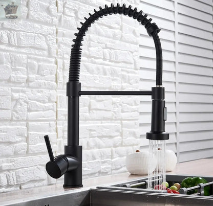 Matt Black Monobloc Kitchen Sink Mixer Tap with Pull Out Hose Spray Single Lever Royalcart