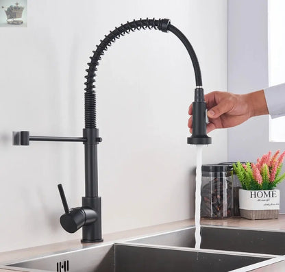 Matt Black Monobloc Kitchen Sink Mixer Tap with Pull Out Hose Spray Single Lever Royalcart