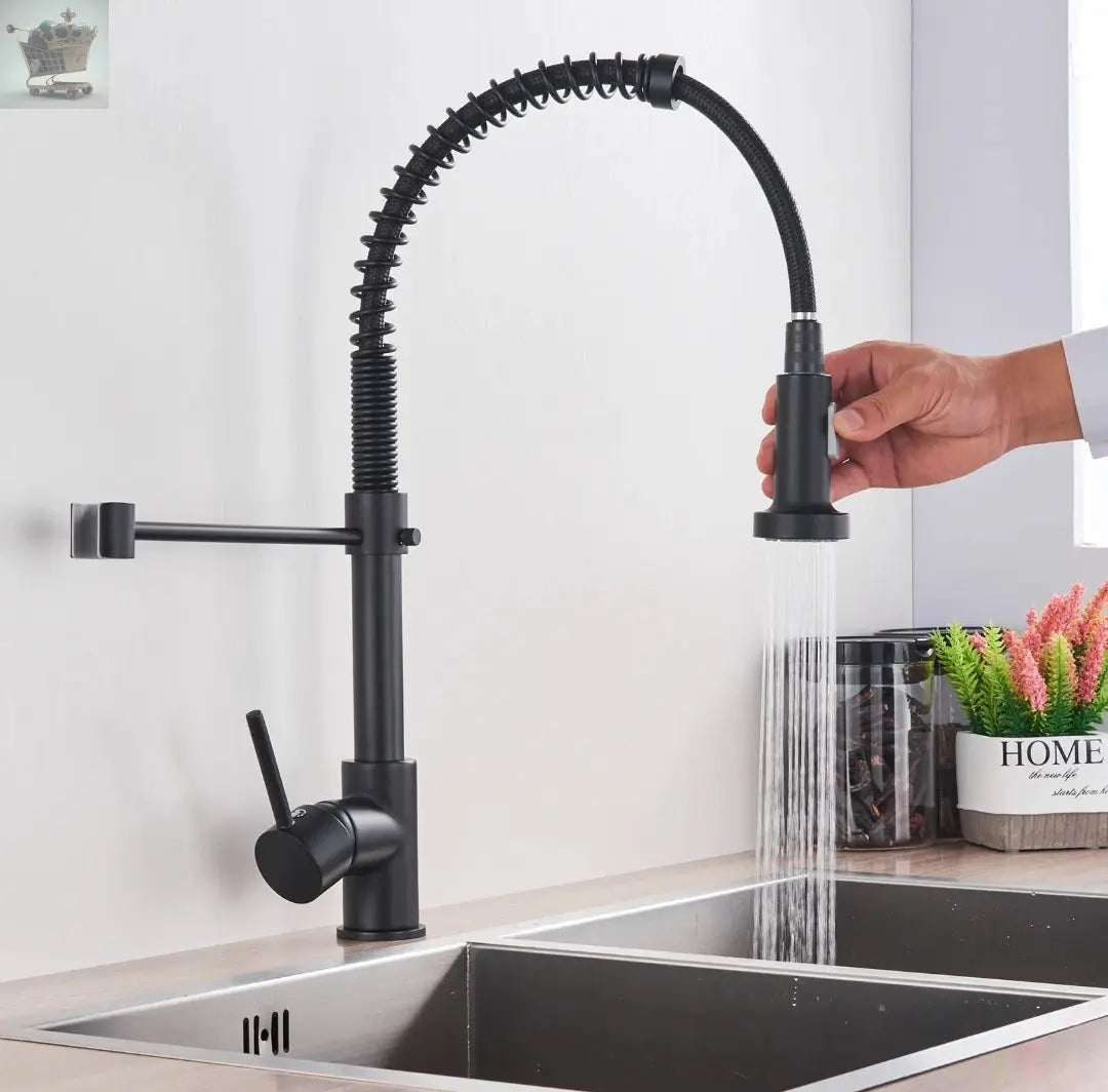 Matt Black Monobloc Kitchen Sink Mixer Tap with Pull Out Hose Spray Single Lever Royalcart