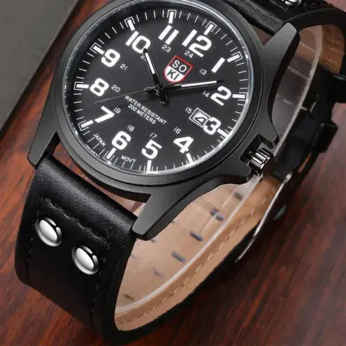 Men’s Military Leather Date Quartz Analog Army Casual Dress Wrist Watches UK - Royalcart