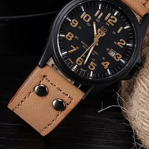 Men’s Military Leather Date Quartz Analog Army Casual Dress Wrist Watches UK - Royalcart