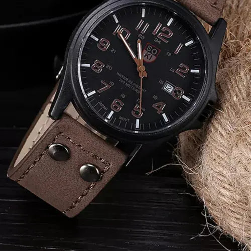 Men’s Military Leather Date Quartz Analog Army Casual Dress Wrist Watches UK - Royalcart