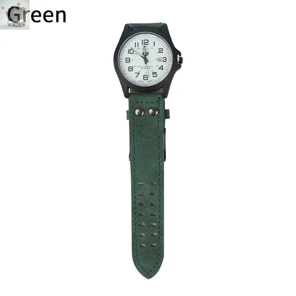 Men’s Military Leather Date Quartz Analog Army Casual Dress Wrist Watches UK - Royalcart