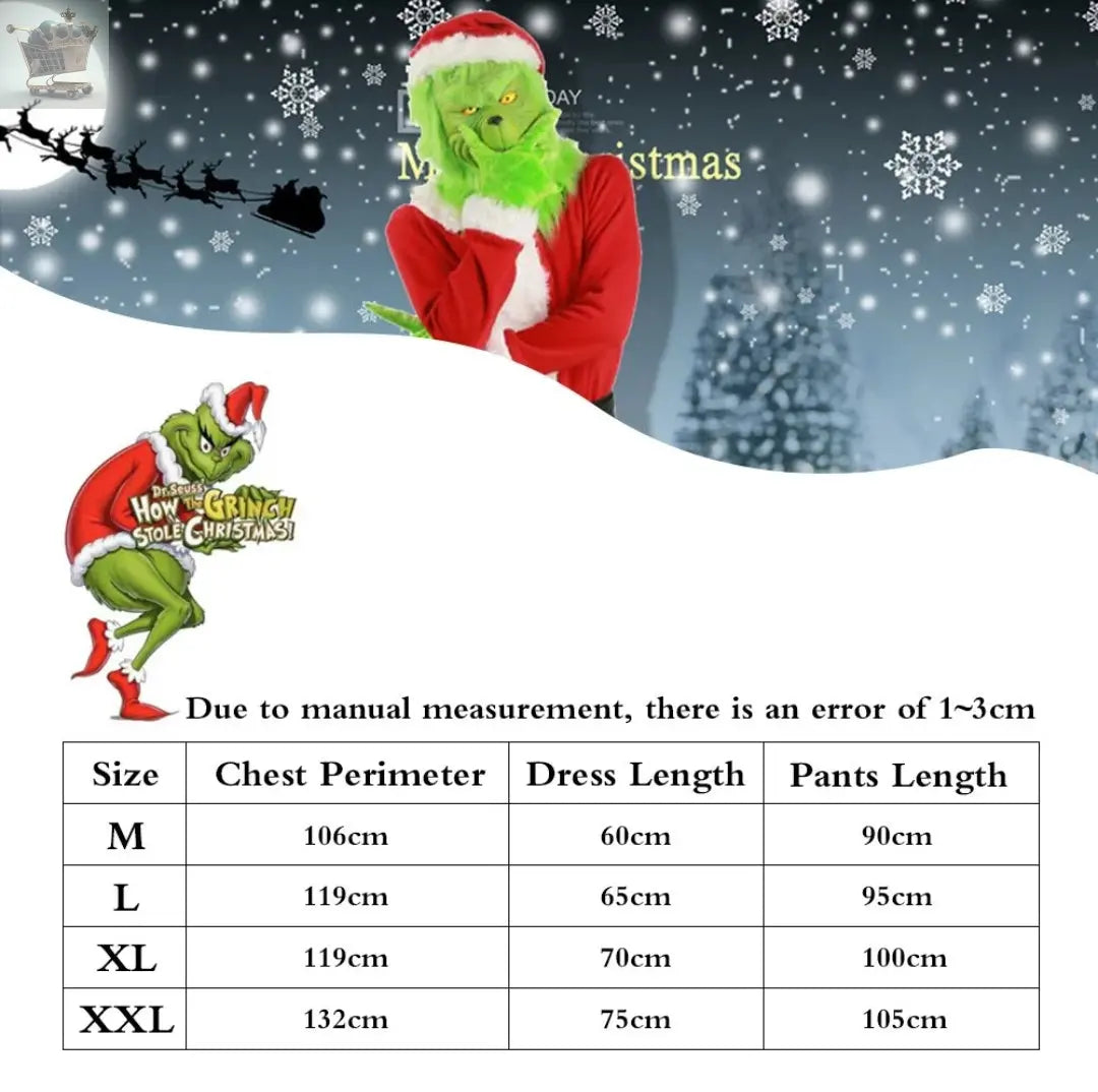 Mens adult Christmas The Grinch Costume Cosplay Santa Fancy Mask Outfit Dress UK Royalcart