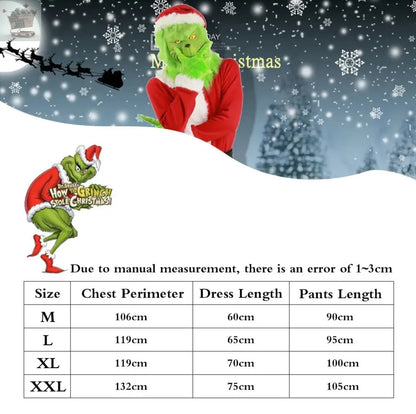 Mens adult Christmas The Grinch Costume Cosplay Santa Fancy Mask Outfit Dress UK Royalcart