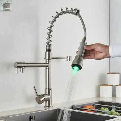 Modern LED Mono Kitchen Sink Mixer Taps Pull Out Twin Dual Spout Spray Single Lever Royalcart