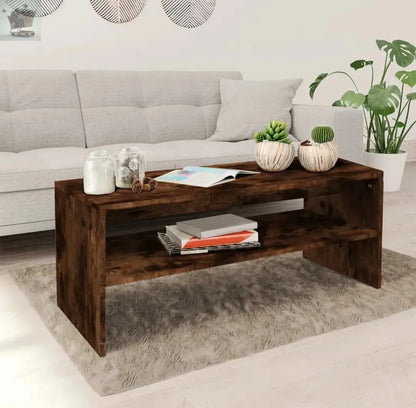 Modern Wooden Rectangular Wide Living Room Coffee Table With Storage Shelf Wood Royalcart