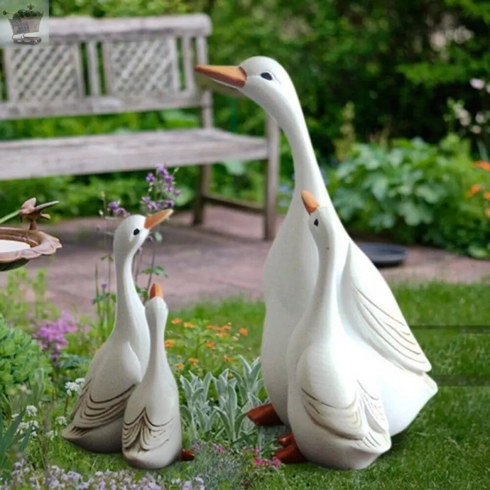 Mother & Son Ducks Garden Ornament Statue Home Patio Lawn Bird Bath Art Decor UK Royalcart