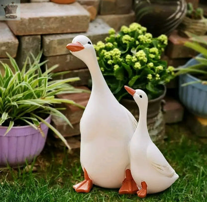 Mother & Son Ducks Garden Ornament Statue Home Patio Lawn Bird Bath Art Decor UK Royalcart