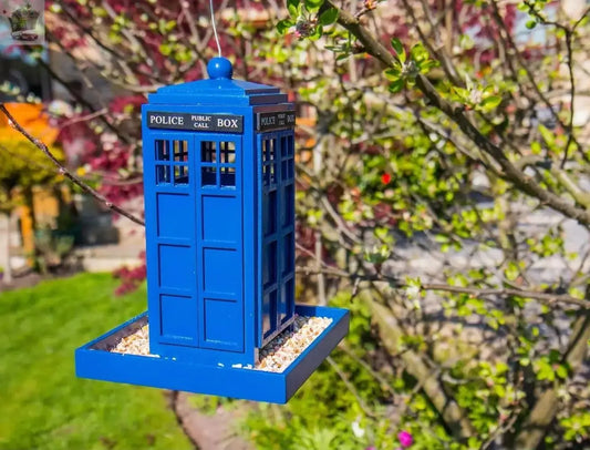 NEW TRADITIONAL BIRD FEEDING FEEDER FEED STATION BLUE TELEPHONE BOX Royalcart