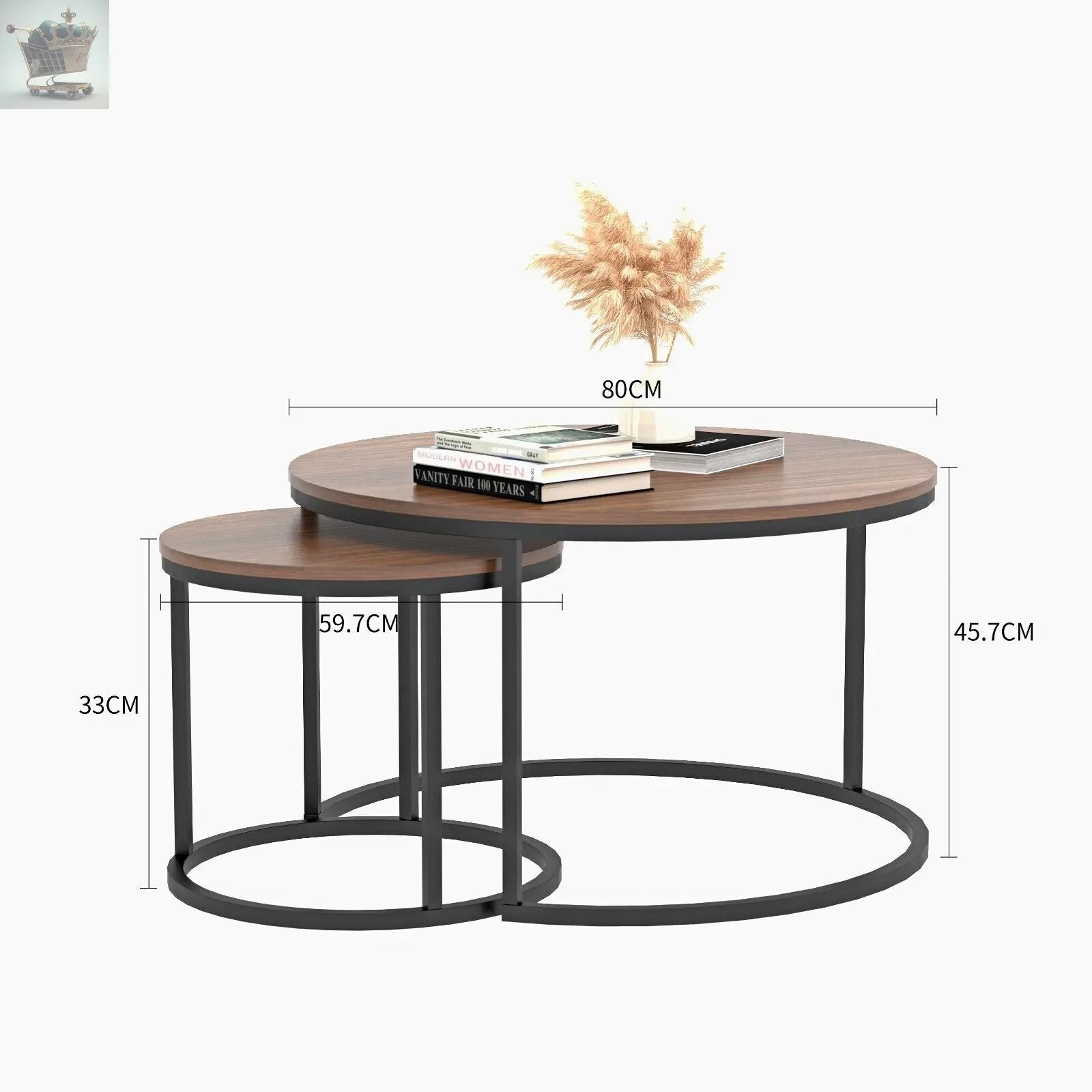 Nesting Coffee Tables Set of 2, Round Stacking Sofa Side Tables for Living Room Royalcart