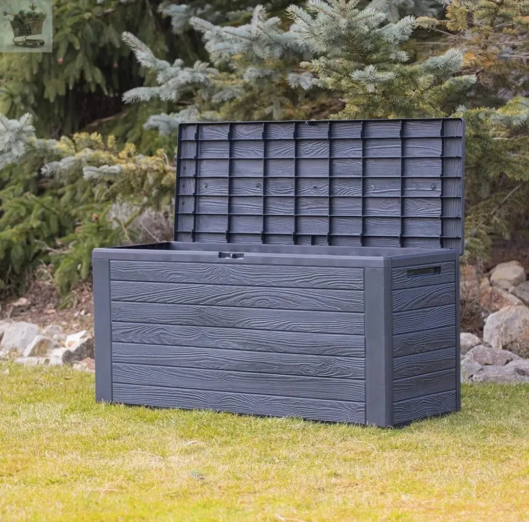 OUTDOOR STORAGE BOX LARGE 320L PATIO GARDEN DECK PLASTIC CONTAINER + LID Royalcart