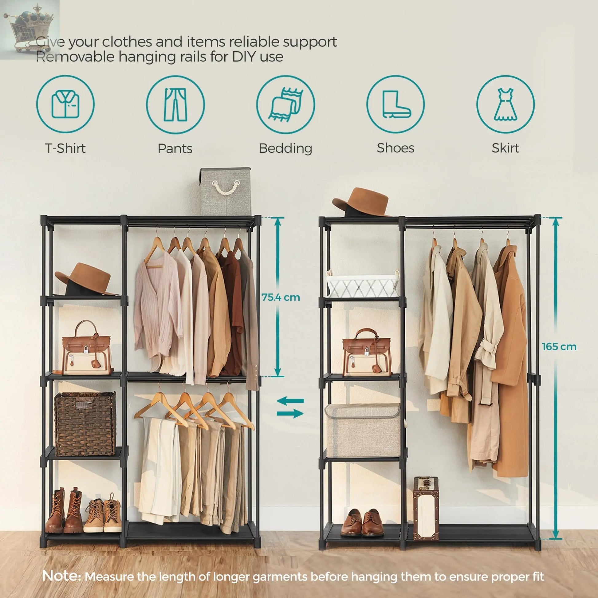 Open Wardrobe, Freestanding Wardrobe Vertical Shelf, Coat Rack