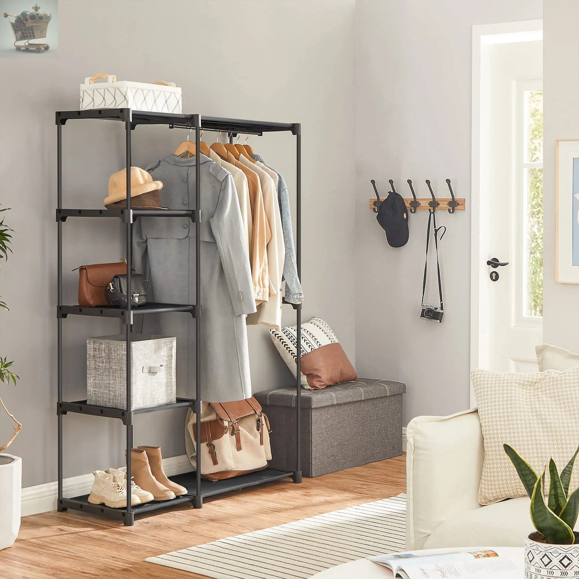 Open Wardrobe, Freestanding Wardrobe Vertical Shelf, Coat Rack with Clothes Racks, Dressing Room 43 x 112 x 165 cm - Royalcart