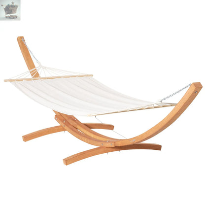 Outdoor Garden Hammock with Wooden Stand Swing Hanging Bed for Patio White Royalcart