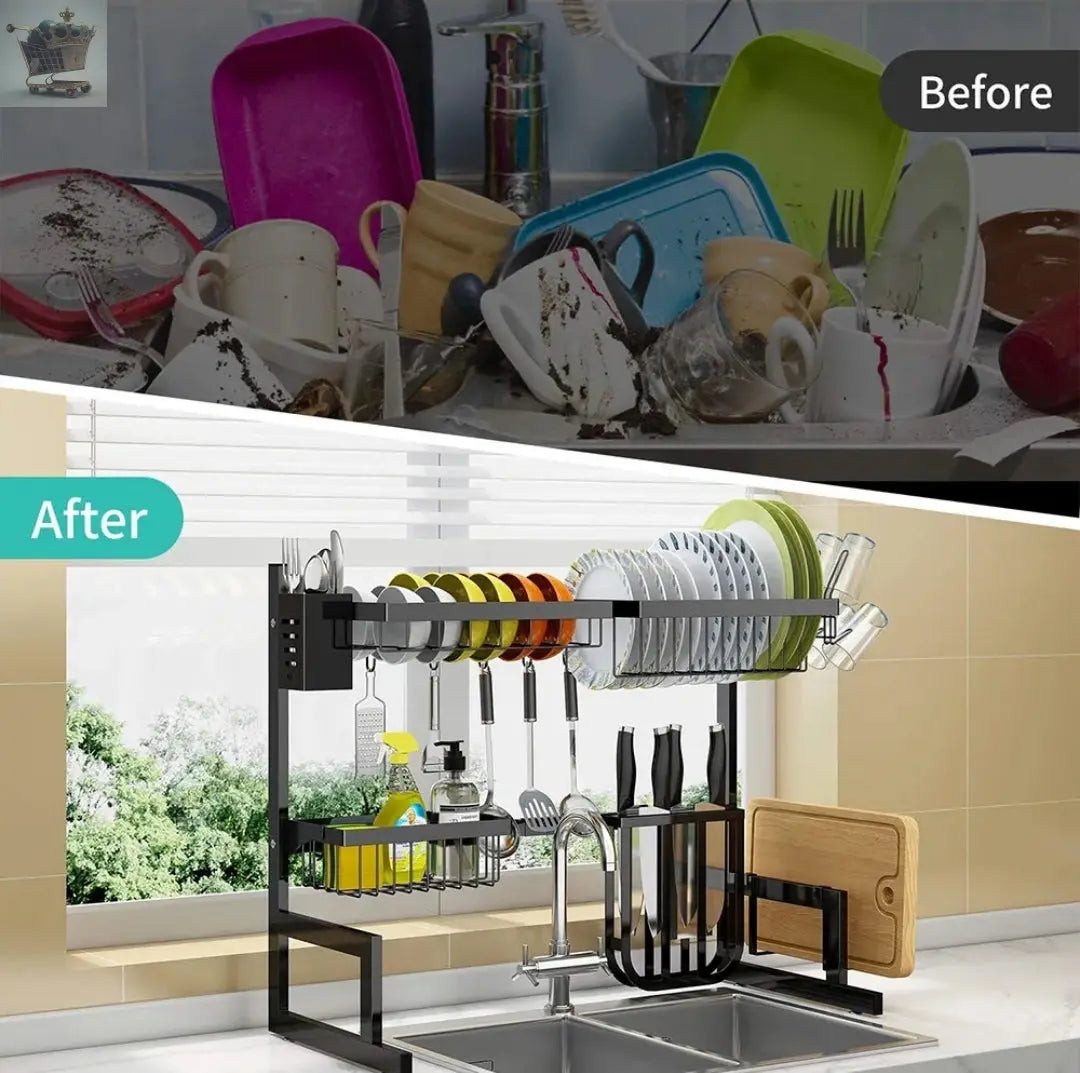 Over The Sink Dish Drying Rack Utensil Holder Drain Kitchen Drainer Storage Royalcart