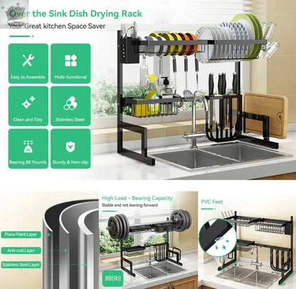 Over The Sink Dish Drying Rack Utensil Holder Drain Kitchen Drainer Storage Royalcart