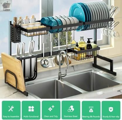 Over The Sink Dish Drying Rack Utensil Holder Drain Kitchen Drainer Storage Royalcart