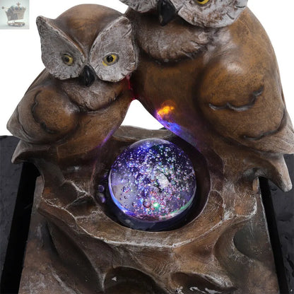 Owl Water Feature Fountain Electric LED Rotating Ball Garden Home Counter Decor Royalcart