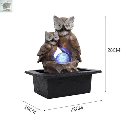 Owl Water Feature Fountain Electric LED Rotating Ball Garden Home Counter Decor Royalcart