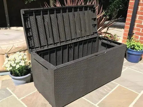 Plastic Garden Storage Box Waterproof Rattan Cushion Chest Deck Patio Outdoor Royalcart