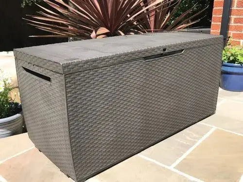 Plastic Garden Storage Box Waterproof Rattan Cushion Chest Deck Patio Outdoor Royalcart