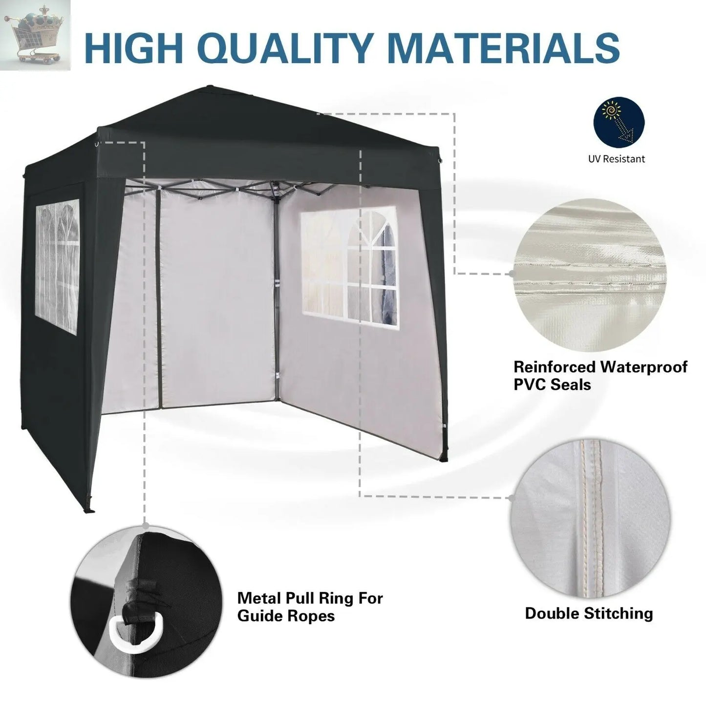 Premium 2X2m Robust Pop-up Gazebo With Side Panels Muhammad