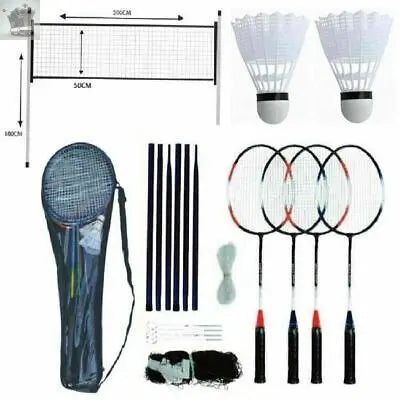 Professional Badminton Set 4 Player Racket Shuttlecock Poles Net Bag Garden Game Royalcart