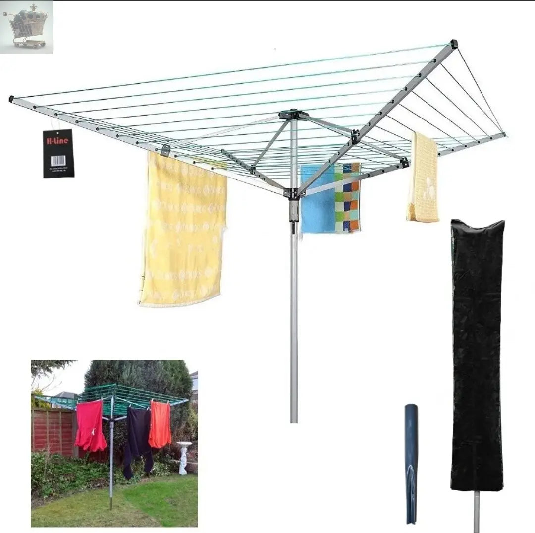 ROTARY AIRER 4 ARM 50M OUTDOOR CLOTHES GARDEN WASHING LINE DRYER SPIKE & COVER Royalcart