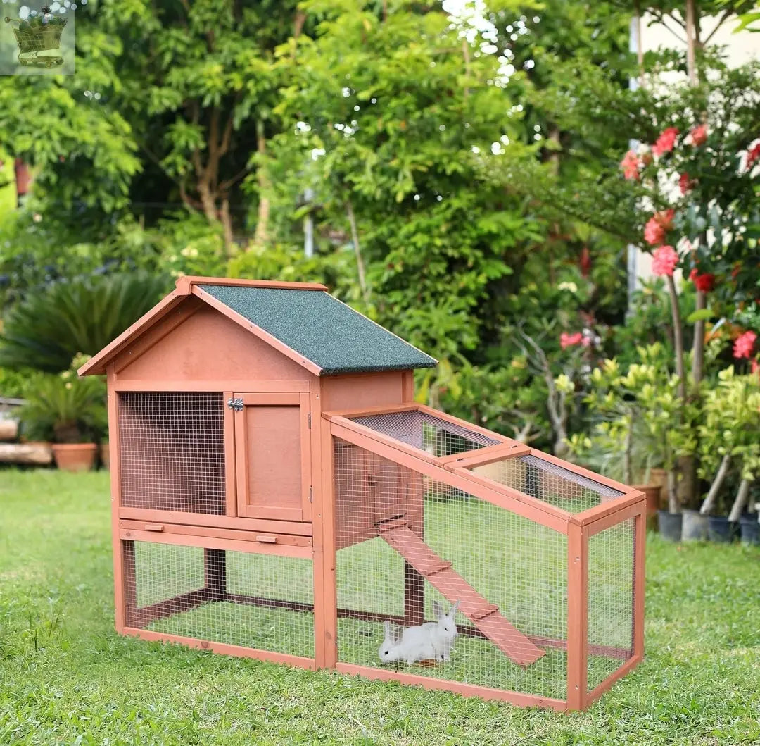 Rabbit,Bunny,Guinea Pig Hutch Water-Resistant w/ Ramp Outdoor Use Royalcart