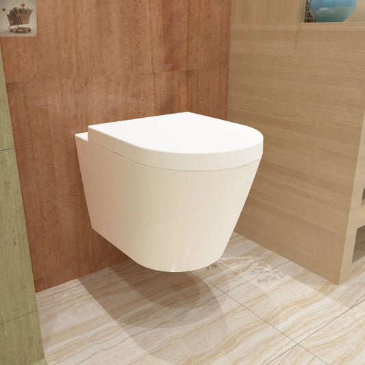 Rimless Wall Mounted Toilet Bathroom White Soft Close Seat Short Projection Royalcart