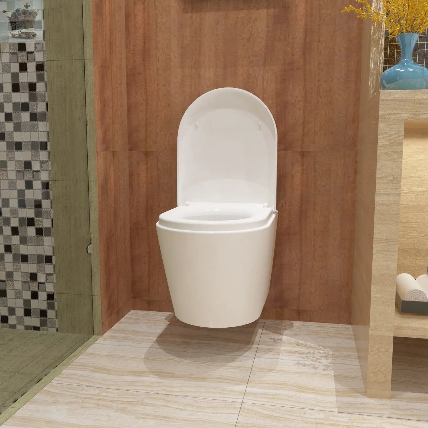 Rimless Wall Mounted Toilet Bathroom White Soft Close Seat Short Projection Royalcart