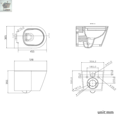 Rimless Wall Mounted Toilet Bathroom White Soft Close Seat Short Projection Royalcart