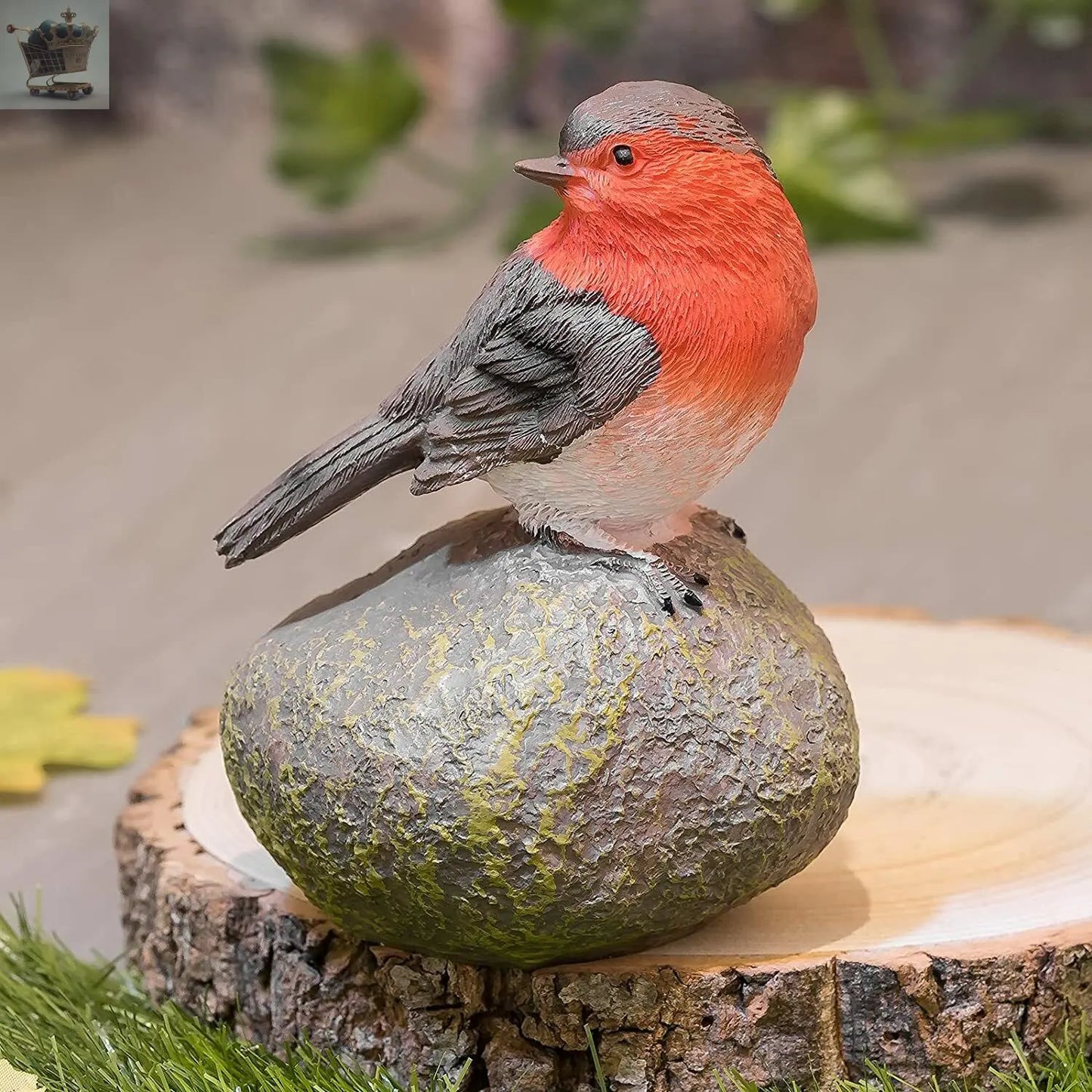 Robin Perched On Stone Ornaments Red Breast Resin Garden Outdoor Patio Bird Lawn Royalcart