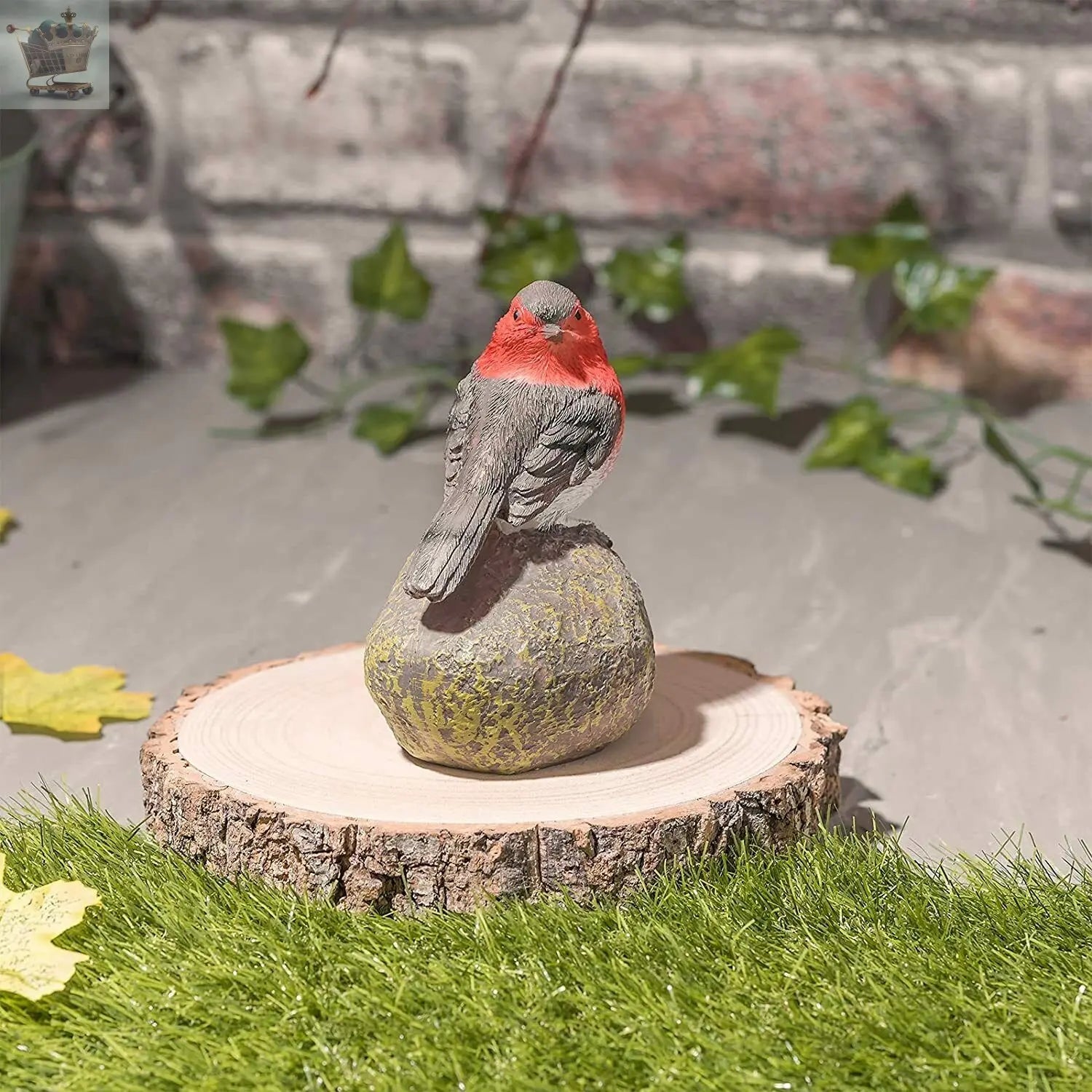 Robin Perched On Stone Ornaments Red Breast Resin Garden Outdoor Patio Bird Lawn Royalcart