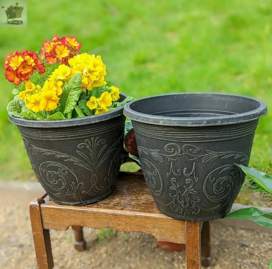 Round Garden Decorative Planter Pot Outdoor Ornate Black Gothic 30cm Plant 10L Pots Royalcart