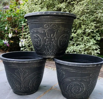 Round Garden Decorative Planter Pot Outdoor Ornate Black Gothic 30cm Plant 10L Pots Royalcart