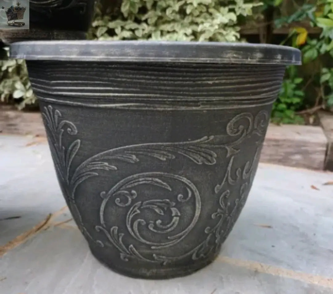 Round Garden Decorative Planter Pot Outdoor Ornate Black Gothic 30cm Plant 10L Pots Royalcart