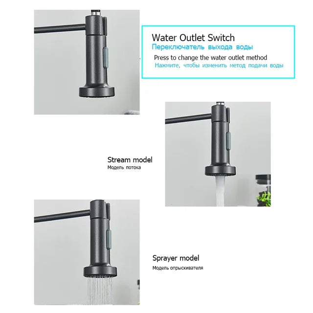 360°Chrome Spring Pull Down Kitchen Faucets Stream Spray Head Hot Cold Water Tap Stainless steel Rotation Kitchen Mixer Tap Crane