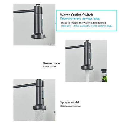 360°Chrome Spring Pull Down Kitchen Faucets Stream Spray Head Hot Cold Water Tap Stainless steel Rotation Kitchen Mixer Tap Crane