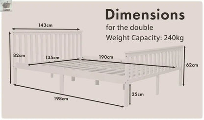 SINGLE BED PINE FRAME 3FT WHITE WOODEN SHAKER STYLE BEDROOM FURNITURE Royalcart