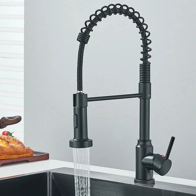360°Chrome Spring Pull Down Kitchen Faucets Stream Spray Head Hot Cold Water Tap Stainless steel Rotation Kitchen Mixer Tap Crane