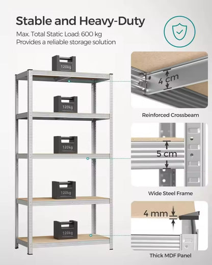 5 Tier Shelving Unit 200x100x50cm Heavy Duty Adjustable Storage Shelves